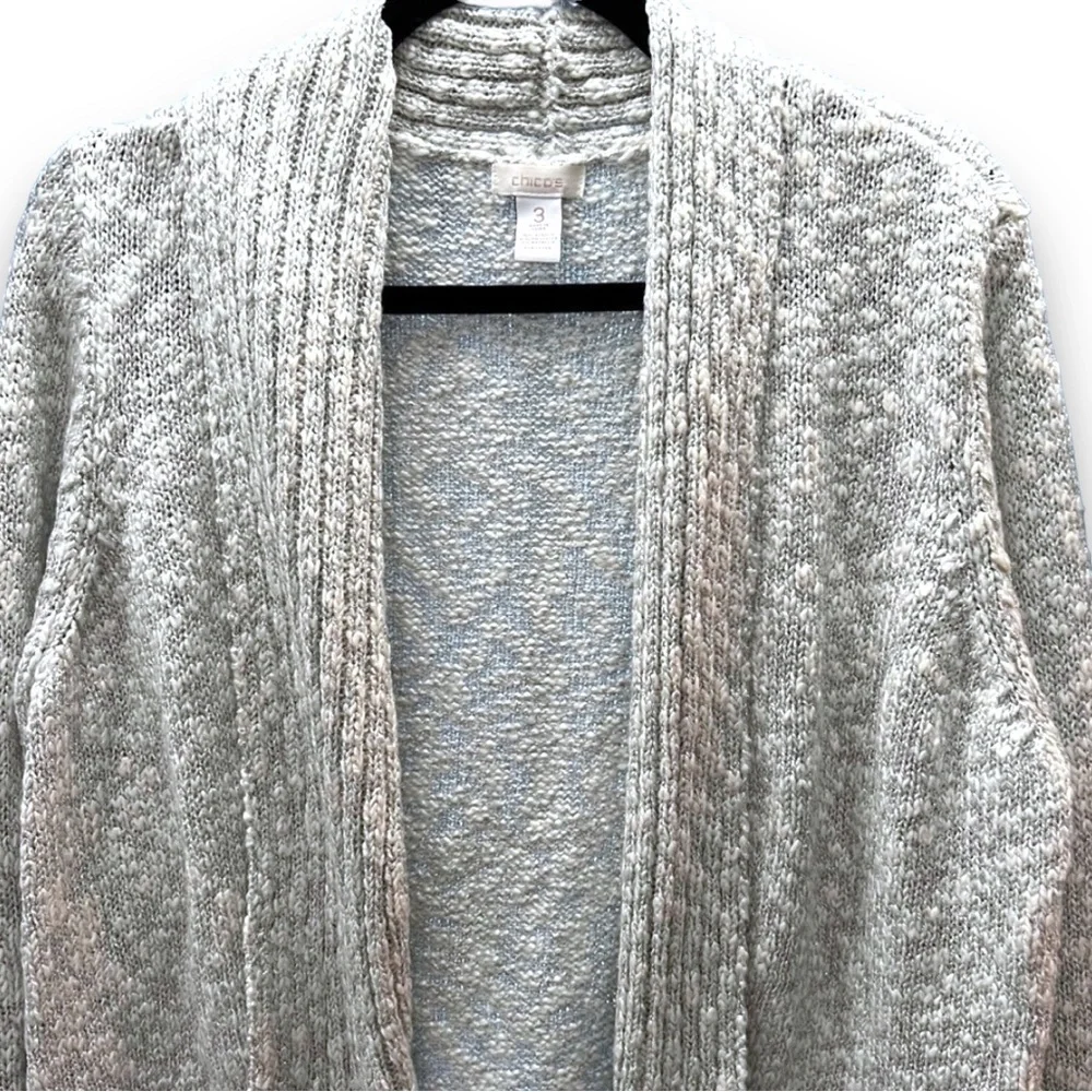 Chico's Laurel Lurex Cardigan Large Metallic Open Front
